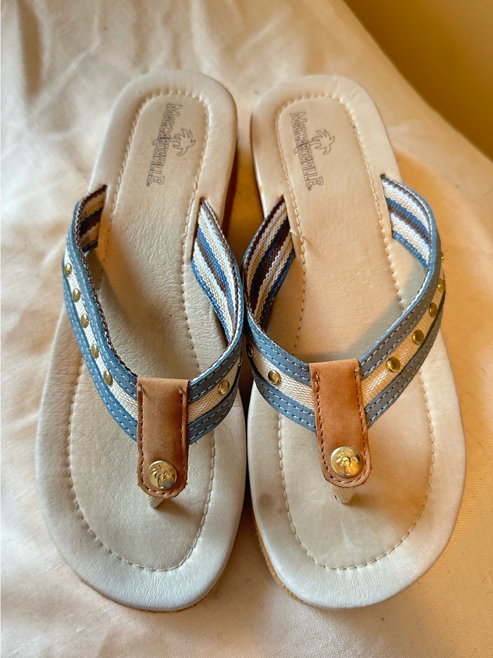 Margaritaville Kaia Womens Leather Thong Jute Wedge Sandals 9 Resortwear Coastal
